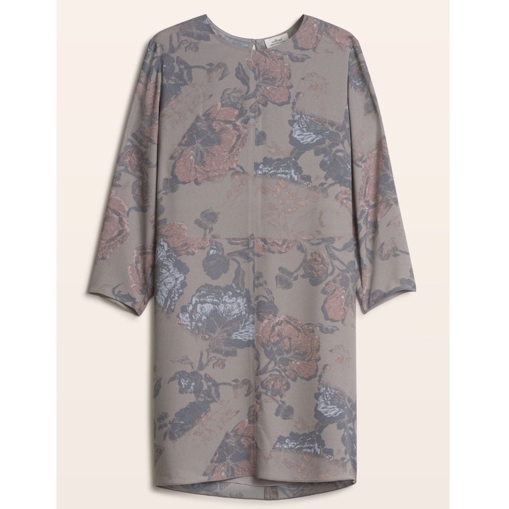 Wilfred Aritzia Myosotis Floral Shift Dress Grey XXS Pockets Silk Trim